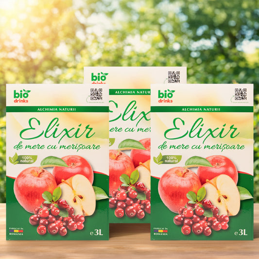 Pachet 3 × Suc de mere cu merișoare 3L – Biodrinks, 100% natural